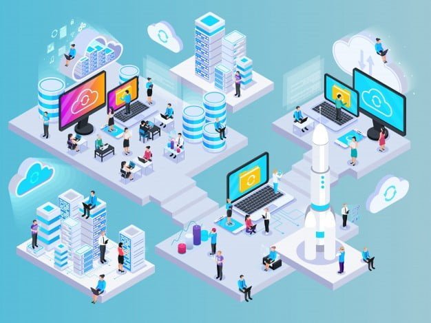 cloud-services-isometric-composition