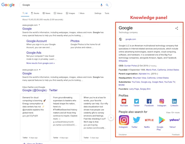 Knowledge panel example